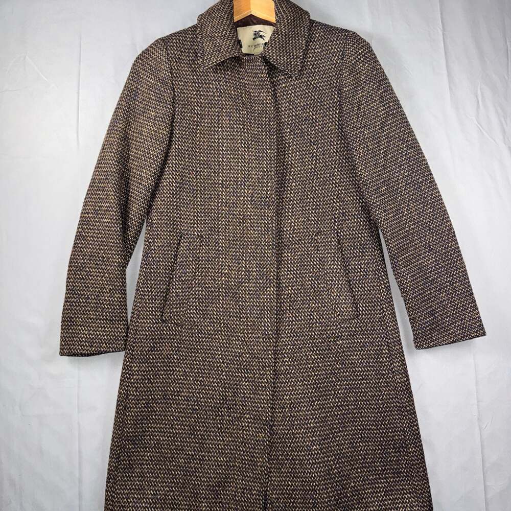 Burberry London Women's Wool Blend Tweed Long Coat Size USA 4 UK 6